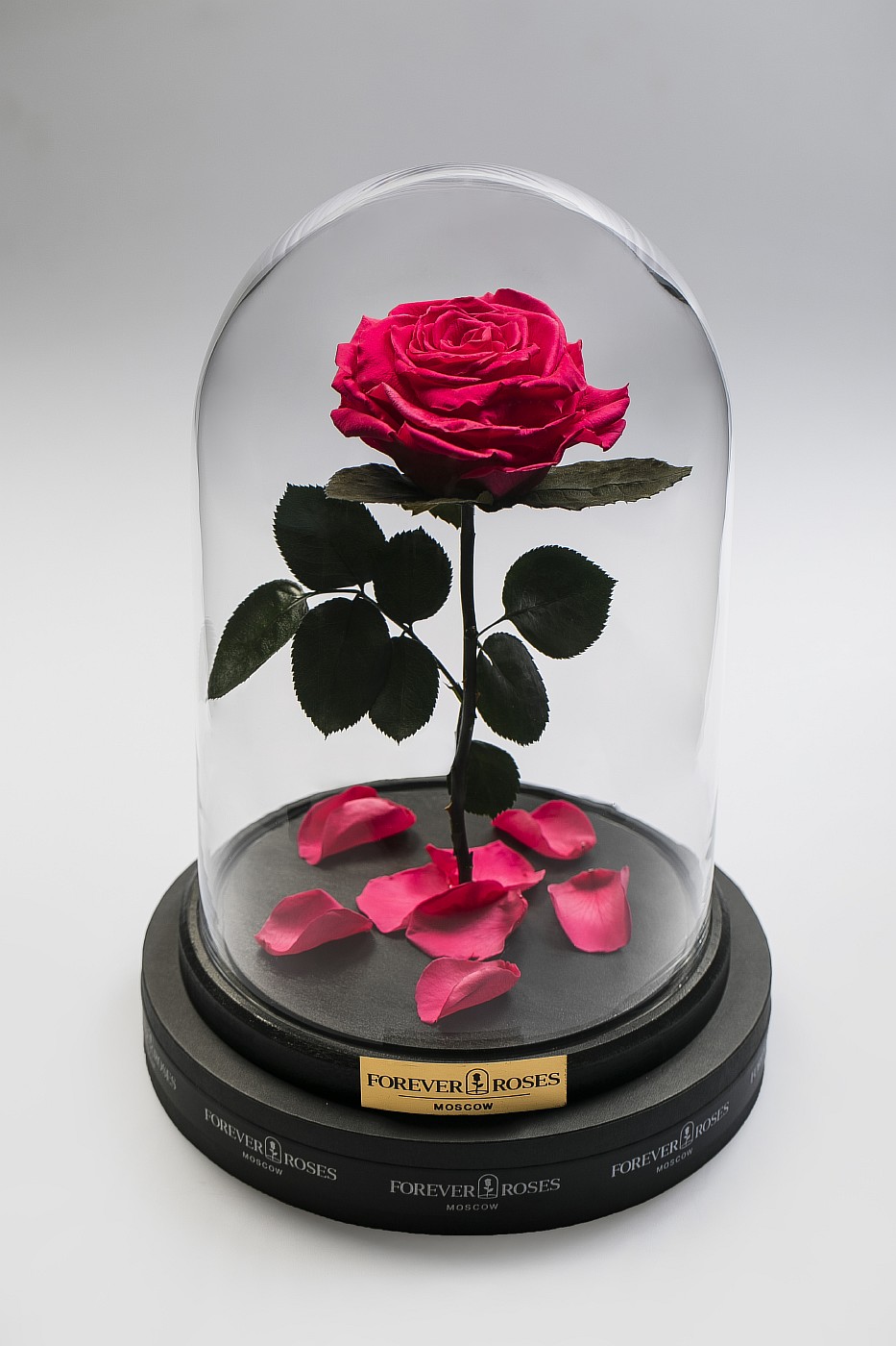 Роза в колбе (ярко розовая) на прямом стебле, 33 см в Санкт-Петербурге